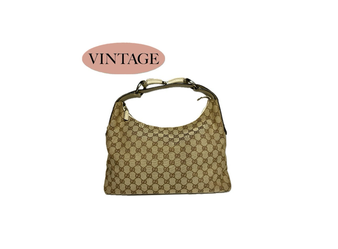 Vintage Gucci Monogram Brown Canvas with White Strap Horsebit Purse