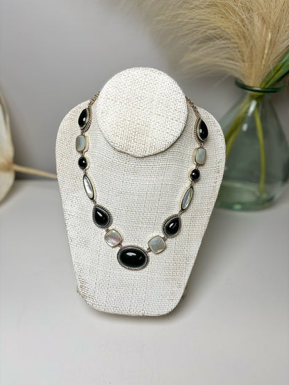 Onyx, Mother of Pearl Sterling Silver Necklace