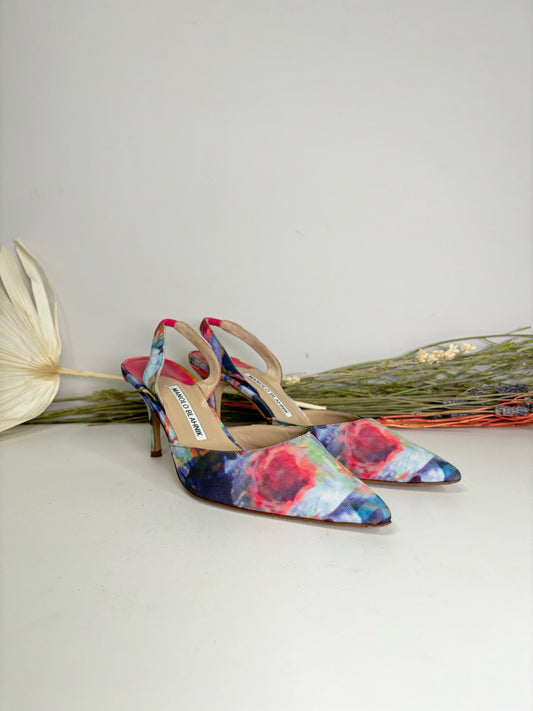 W Shoe Size 39 Manolo Blahnik Multi-Color Nylon Heels