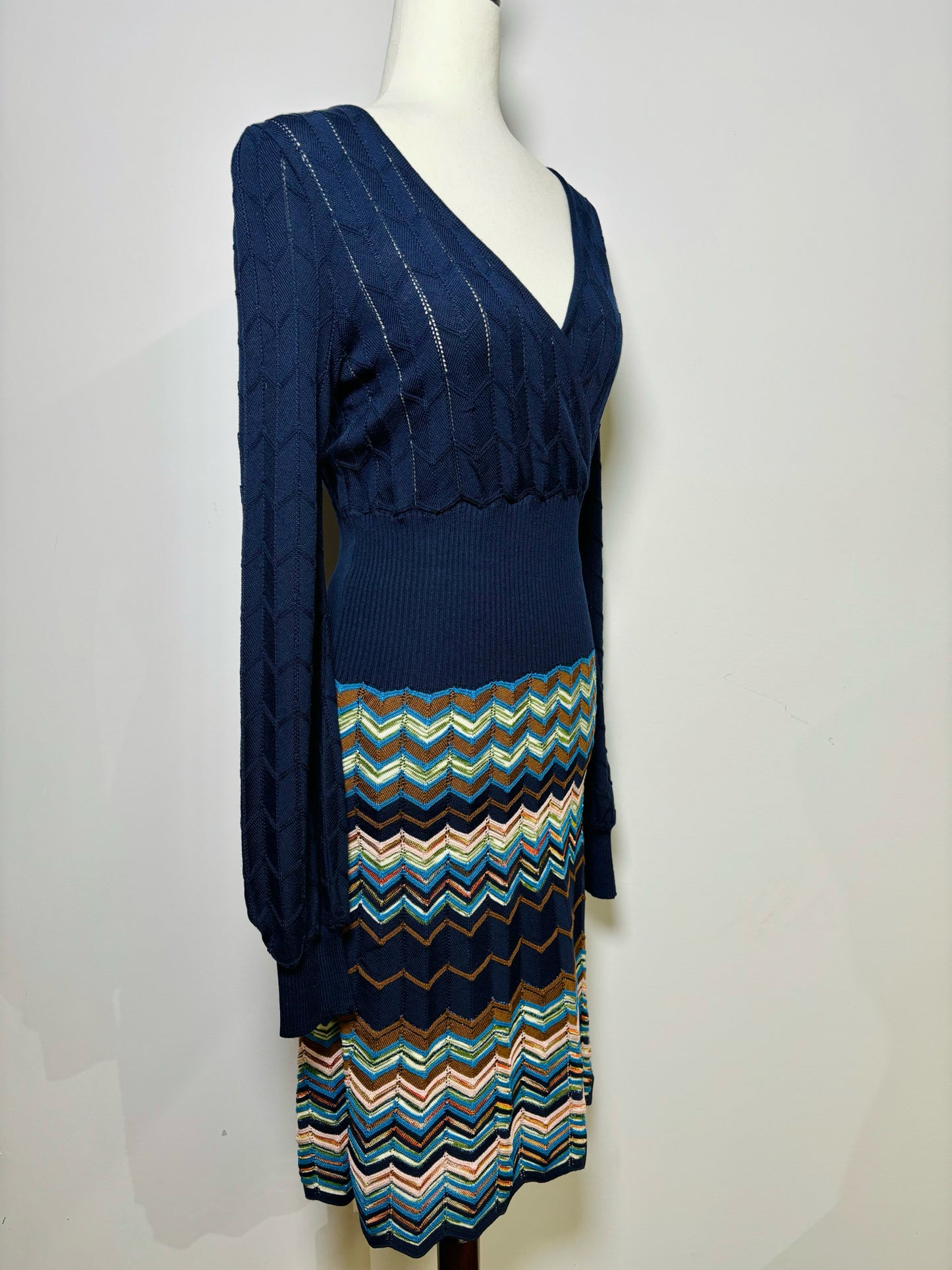 Women Size S Missoni Blue Zig Zag Chevron Knit Dress