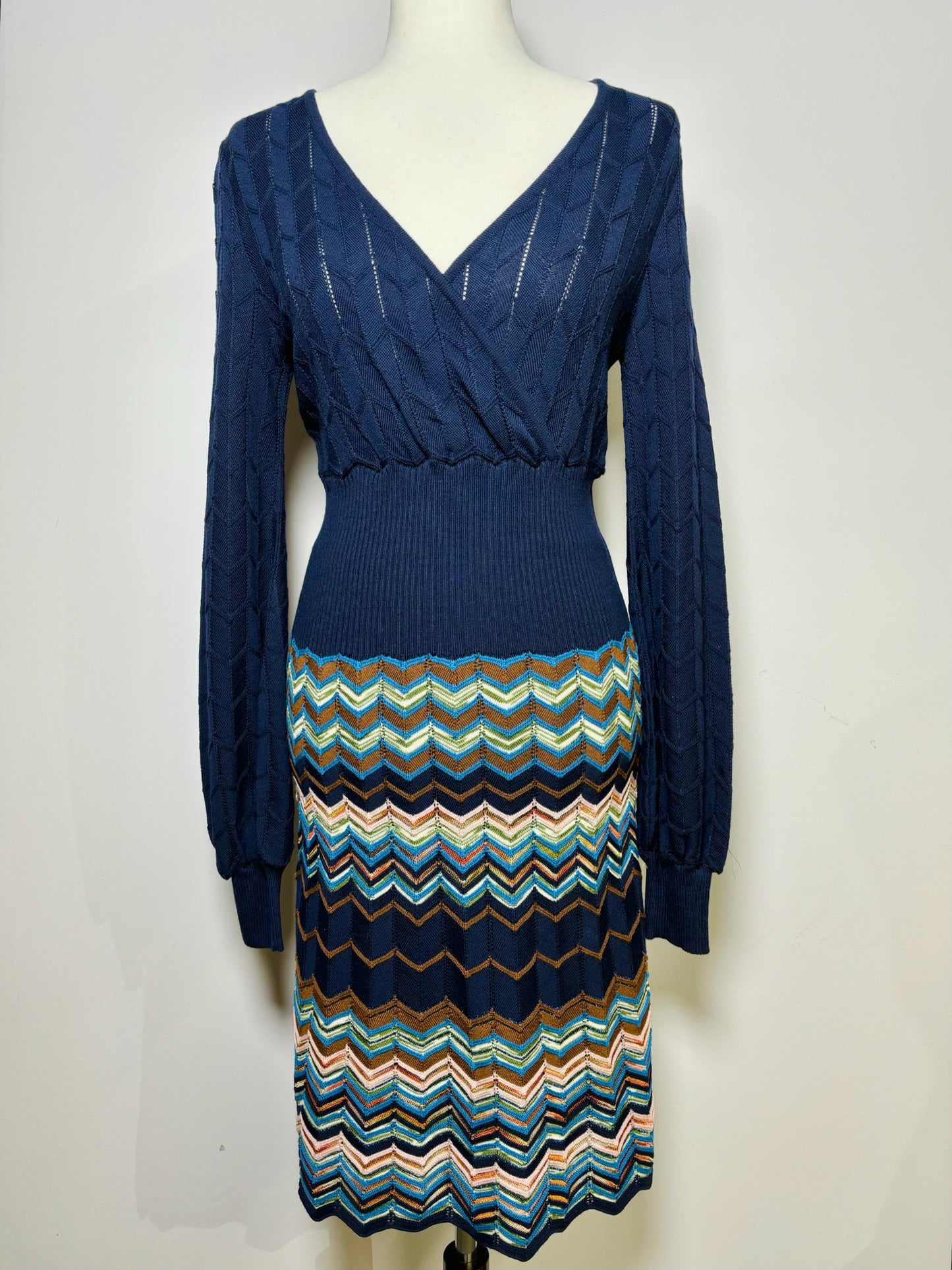 Women Size S Missoni Blue Zig Zag Chevron Knit Dress