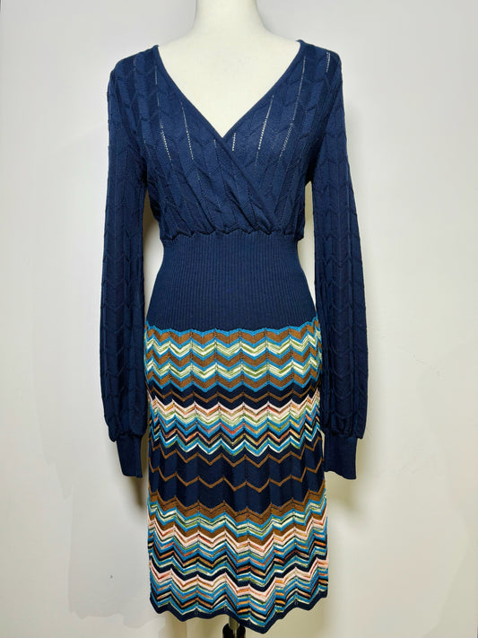 Women Size S Missoni Blue Zig Zag Chevron Knit Dress