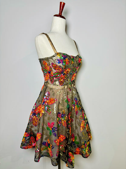 Women Size XS Bronx & Banco Multi-Color Sequins Party Tulle Dress