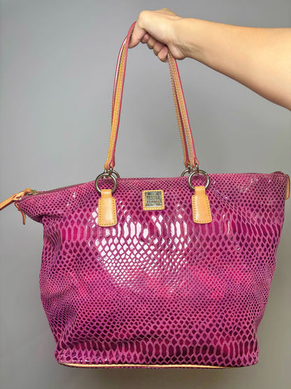 Magenta Dooney & Bourke Suede Print Leather Tote Bag