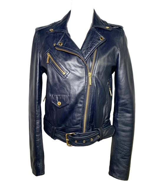 Women Size M Michael Kors Navy Lamb Leather Jacket