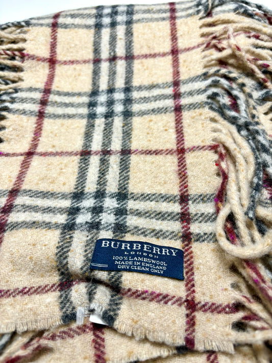 Burberry Multi-Color Plaid Check Lambswool 104" Fringe Trim Scarf