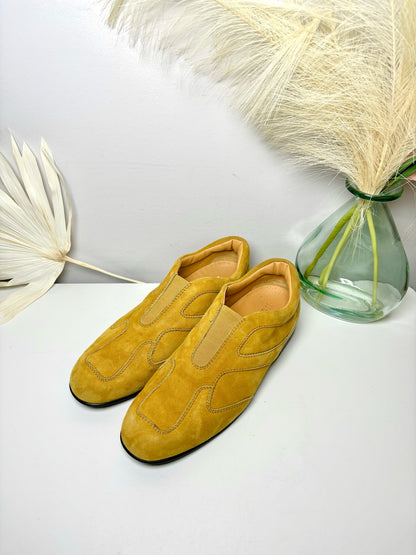 W Shoe Size 39 Hogan Mustard Leather Suede Flats