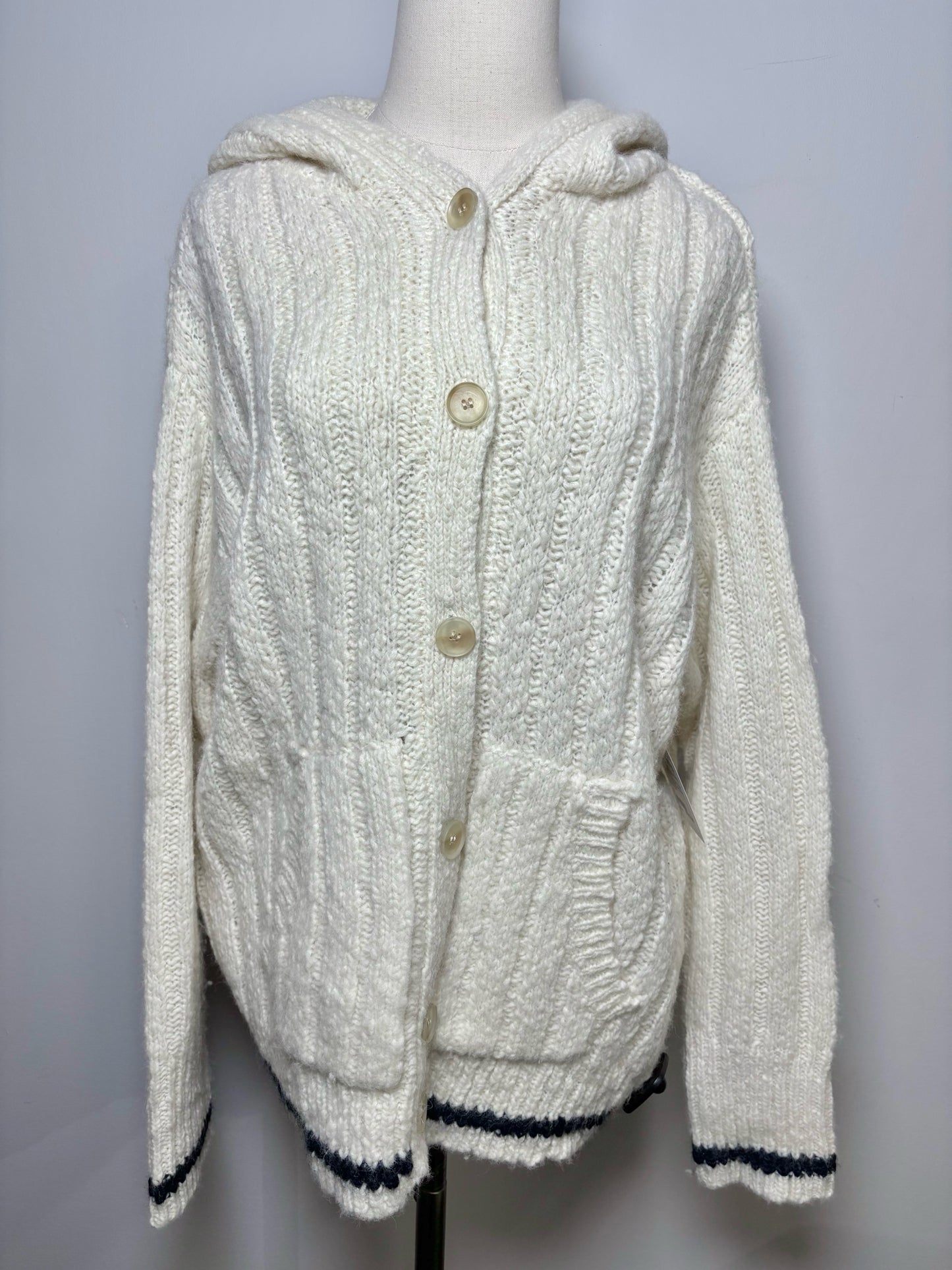 Women Size S Raquel Allegrra Cream Chunk Knit Hoodie Sweater