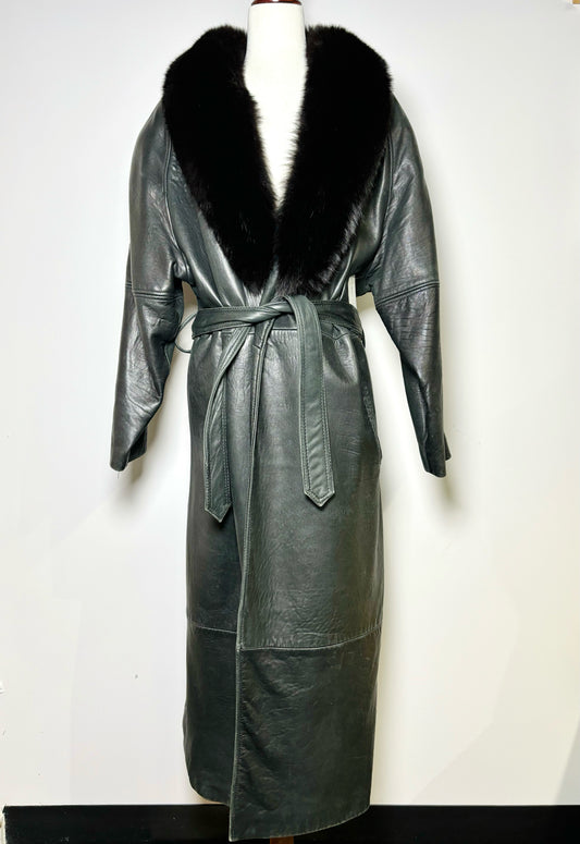 Women Size M La Nouvelle Renaissance Black Solid Cowhide Leather Coat