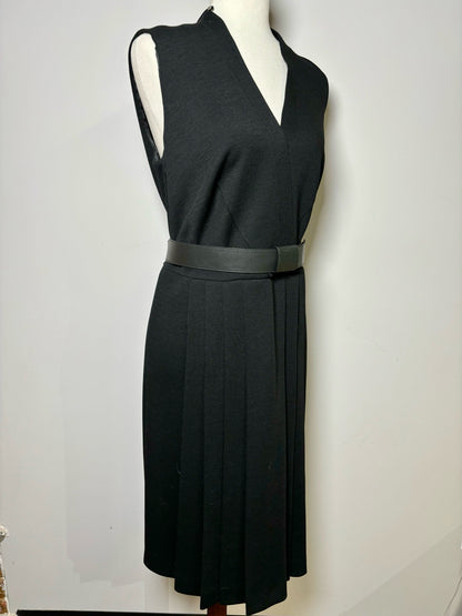 Women Size 12 Akris Black Solid Wool Dress