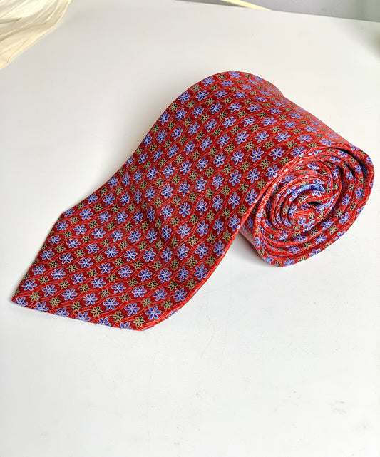 Ermenegildo Zegna Silk Red with Blue Floral Men's Tie