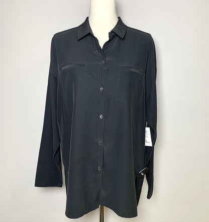 Women Size L Lafayette 148 Black Solid Silk Blouse