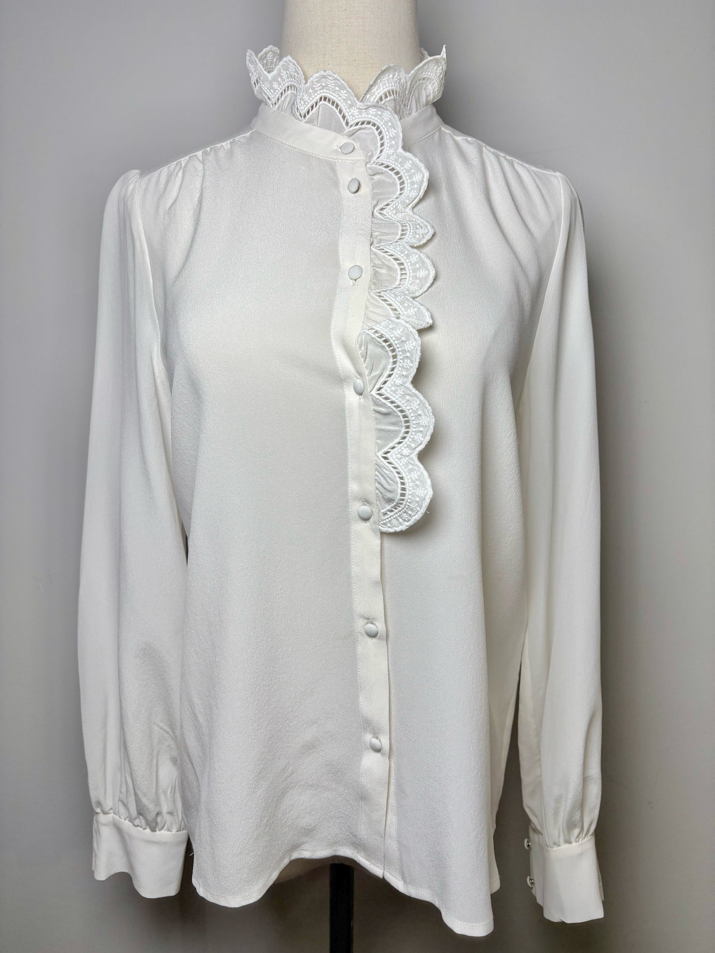 Women Size S Sezane Cream Chloe Solid LS Blouse