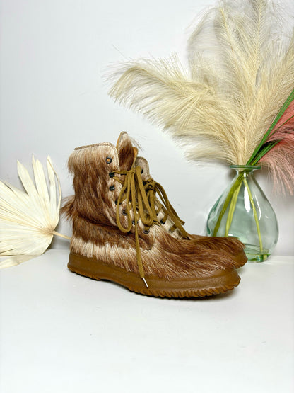 W Shoe Size 39 Hogan Brown Calf Hair Ankle Boots