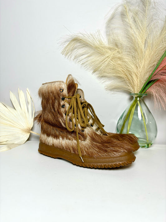 W Shoe Size 39 Hogan Brown Calf Hair Ankle Boots