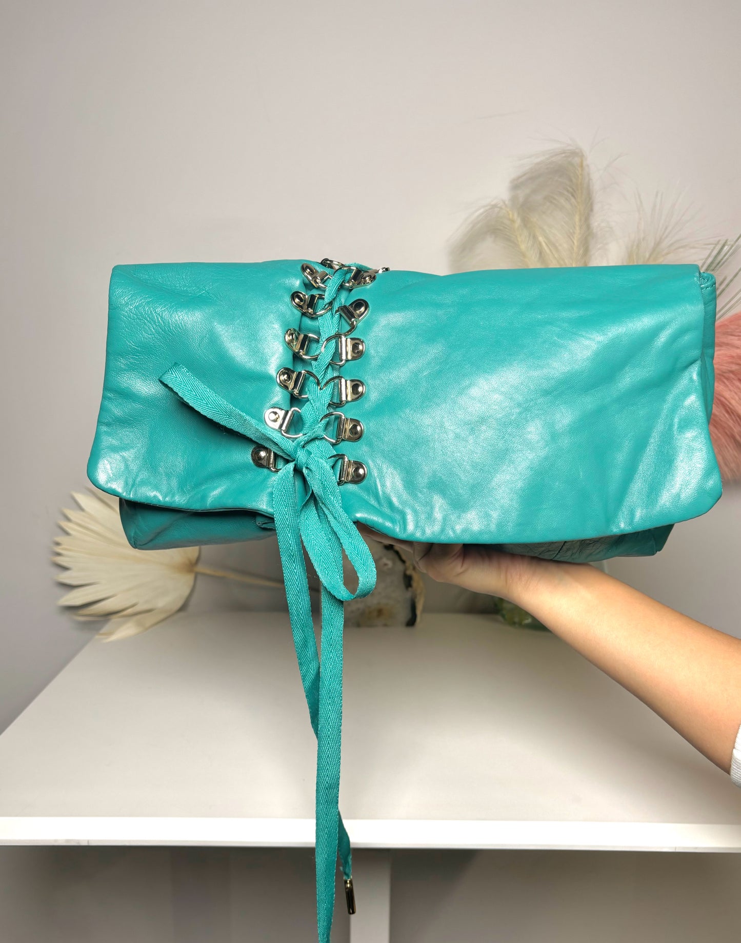 Turquoise Junior Drake Solid Leather Purse