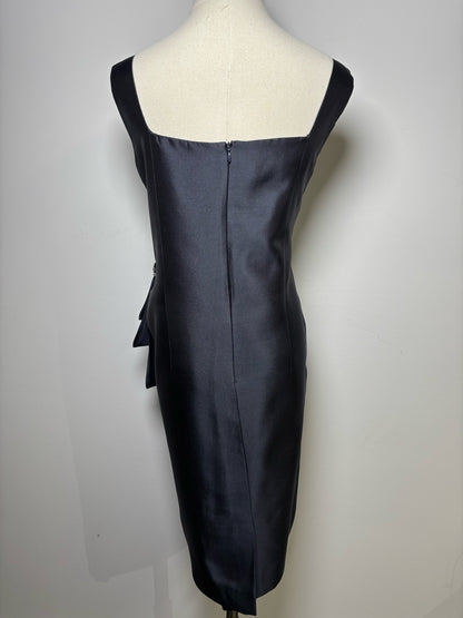 Women Size 14 Rickie Freeman for Teri Jon Navy Solid Silk Dress