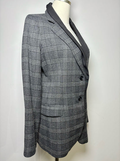 Women Size M Smythe Charcoal, Black Plaid Double Collar Wool Blazer