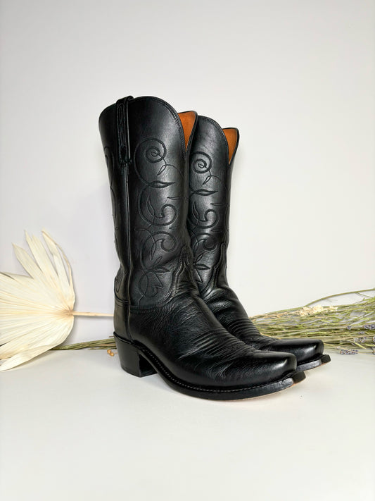 W Shoe Size 8.5 Lucchese Black Leather Cowhide Boots