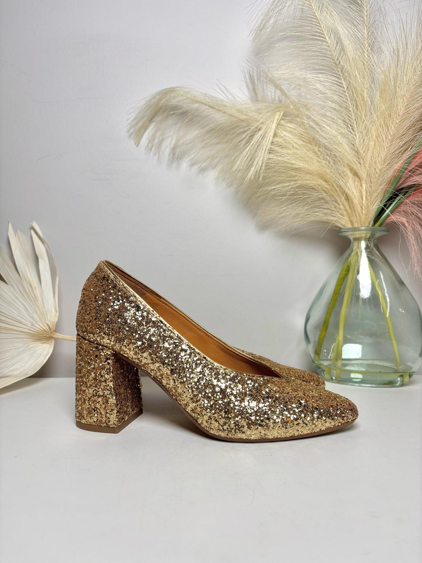 Sezane Gold Glitter Alice Heels