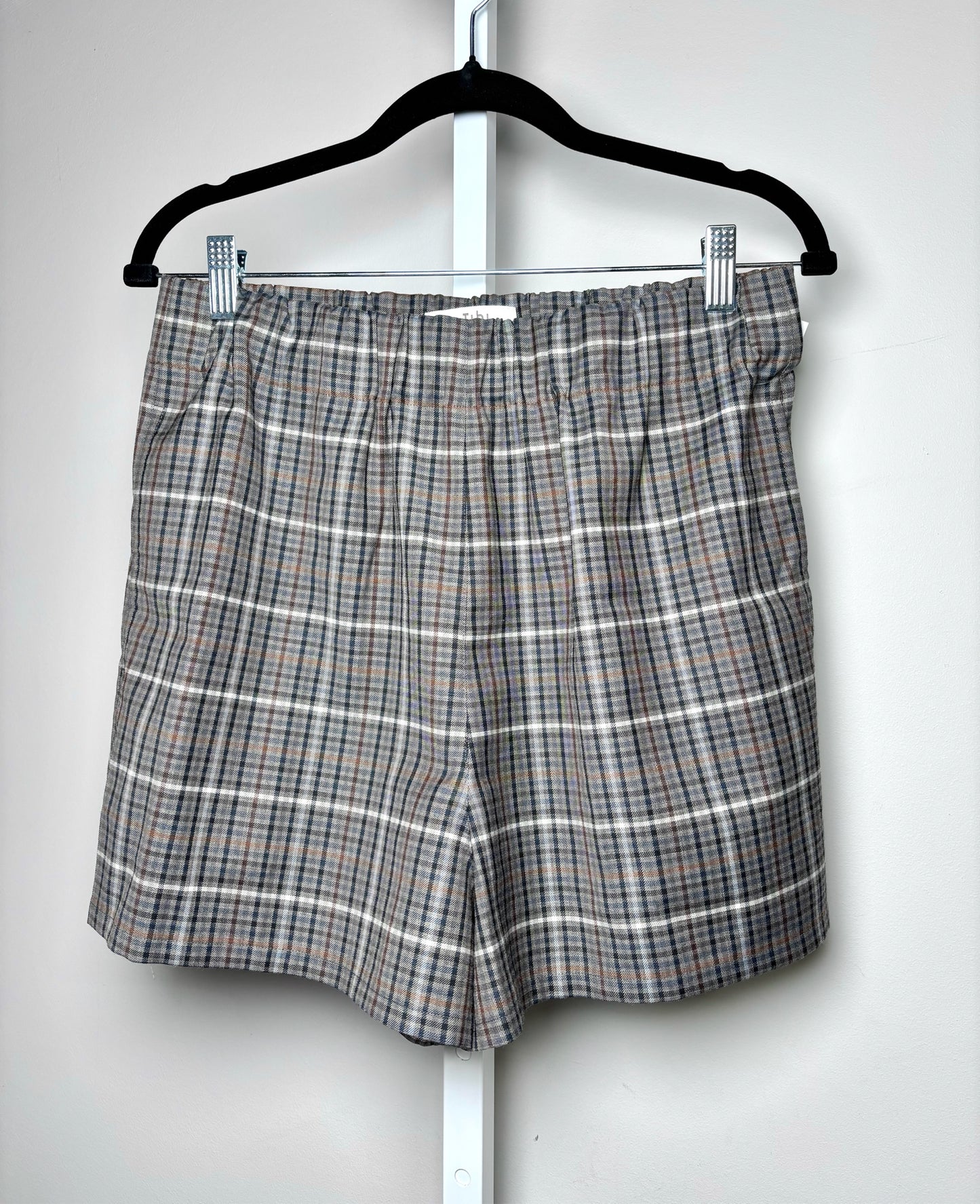 Women Size M Tibi Charcoal Plaid Pull-on Shorts