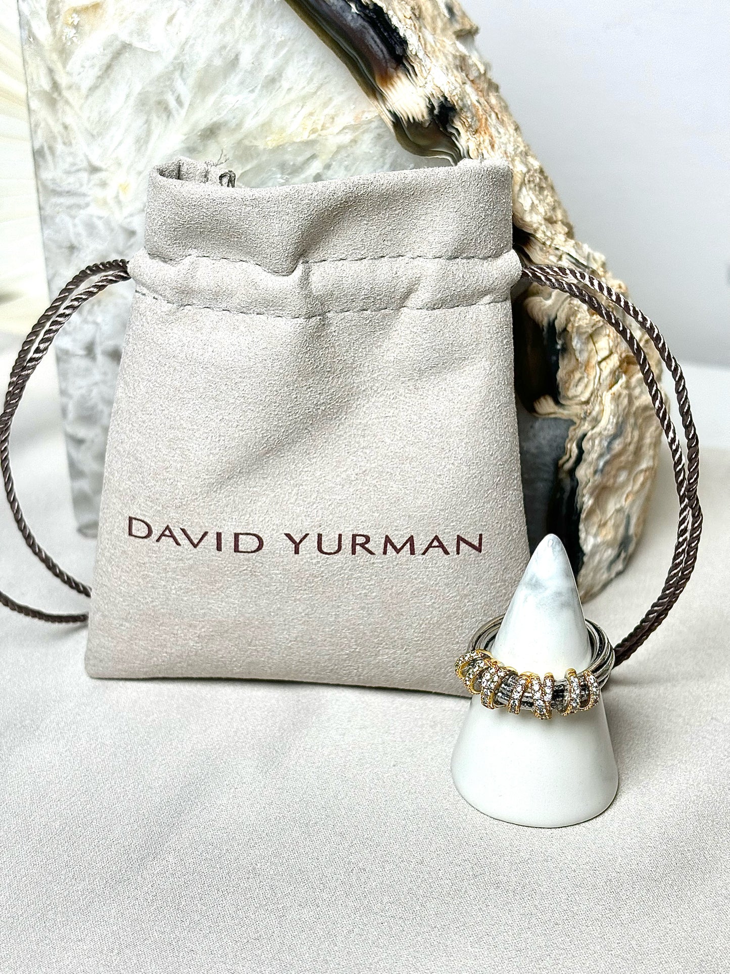 David Yurman Sterling Silver Helena Twisted 18K Gold Wrap Sz 7 Ring