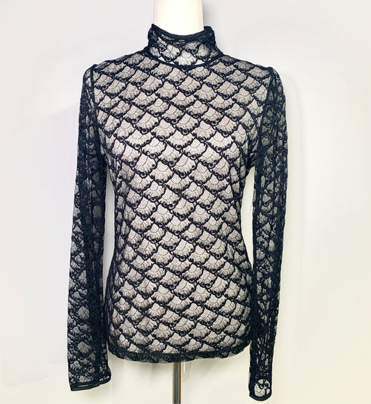 Women Size 6 Diane Von Furstenberg Black Lace LS Blouse