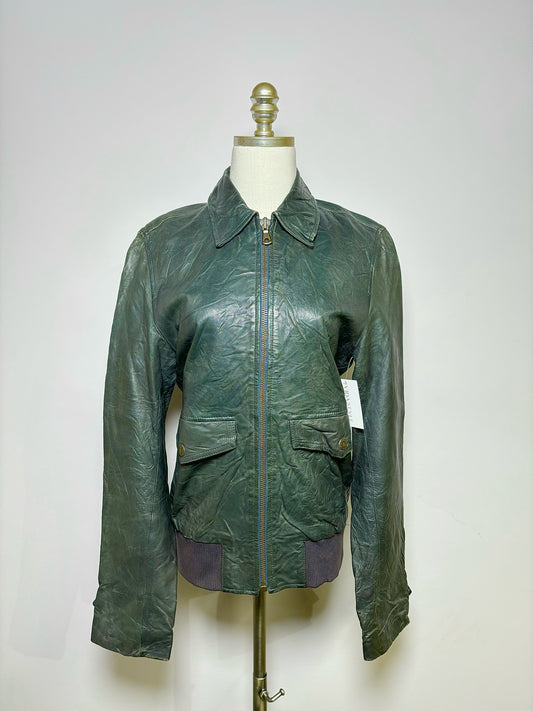 Women Size S Dolce & Gabbana Green Solid Lamb Leather Jacket