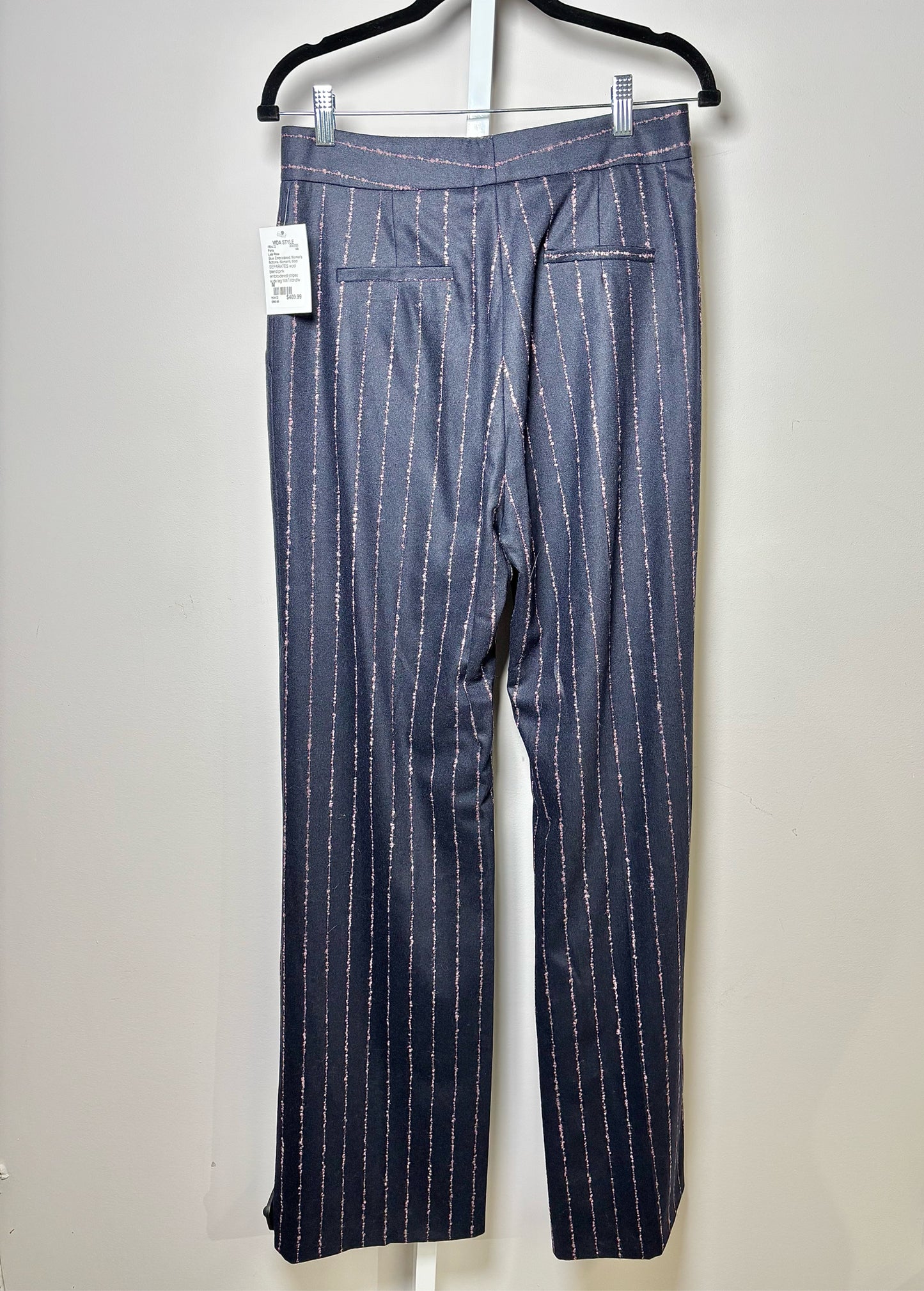 Women Size M Lela Rose Blue Embroidered Wool Pants