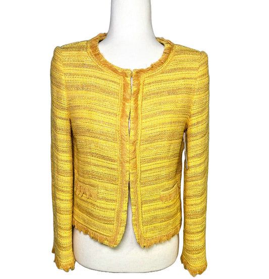 Women Size S Alice + Olivia Yellow Tweed Cotton Blazer