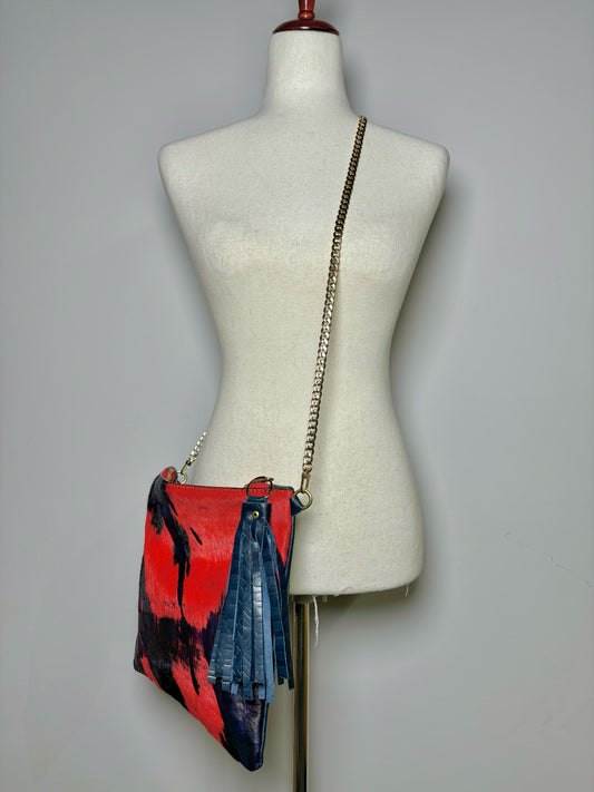 Blue, Red BuxieJo Animal Print Leather Calf Hair Purse