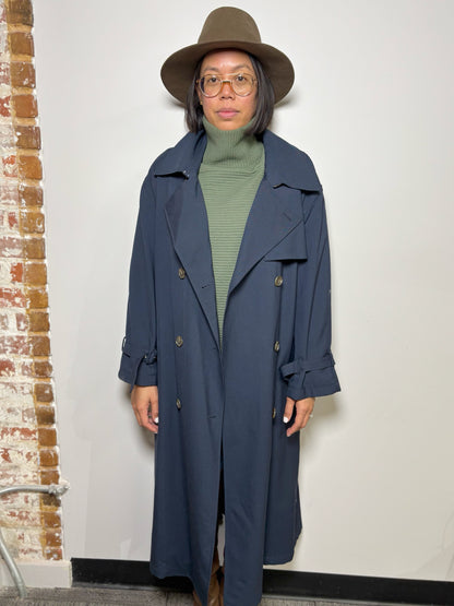 Women Size L Theory Blue Solid Wool Trench Coat