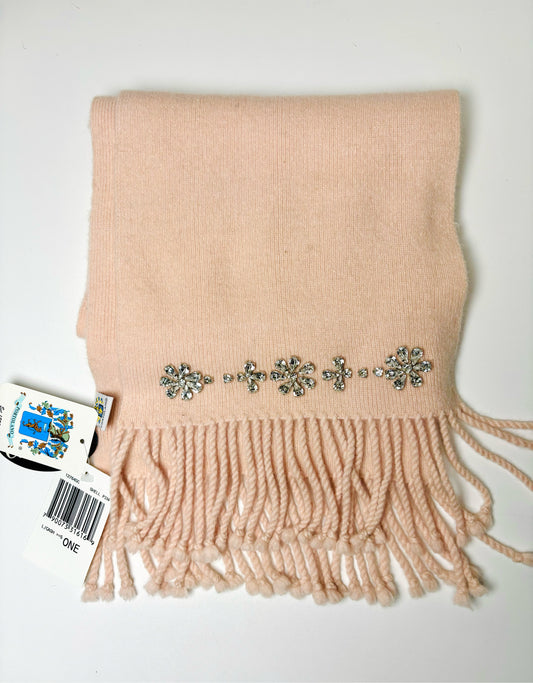 Portolano Pink Solid Cashmere Embellishments Fringe Trim Scarf