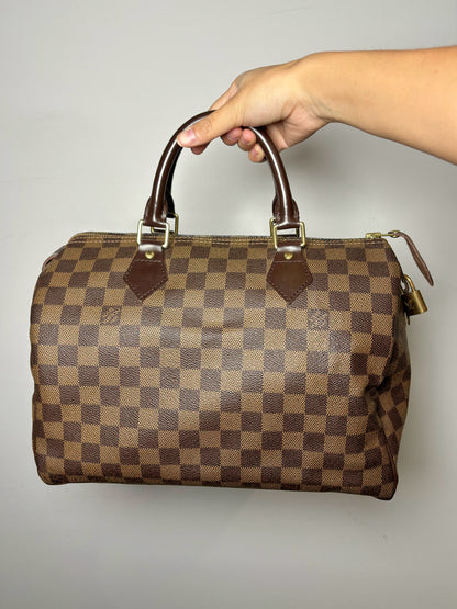 Louis Vuitton Ebene Damier Speedy 30 Purse Engraved Padlock