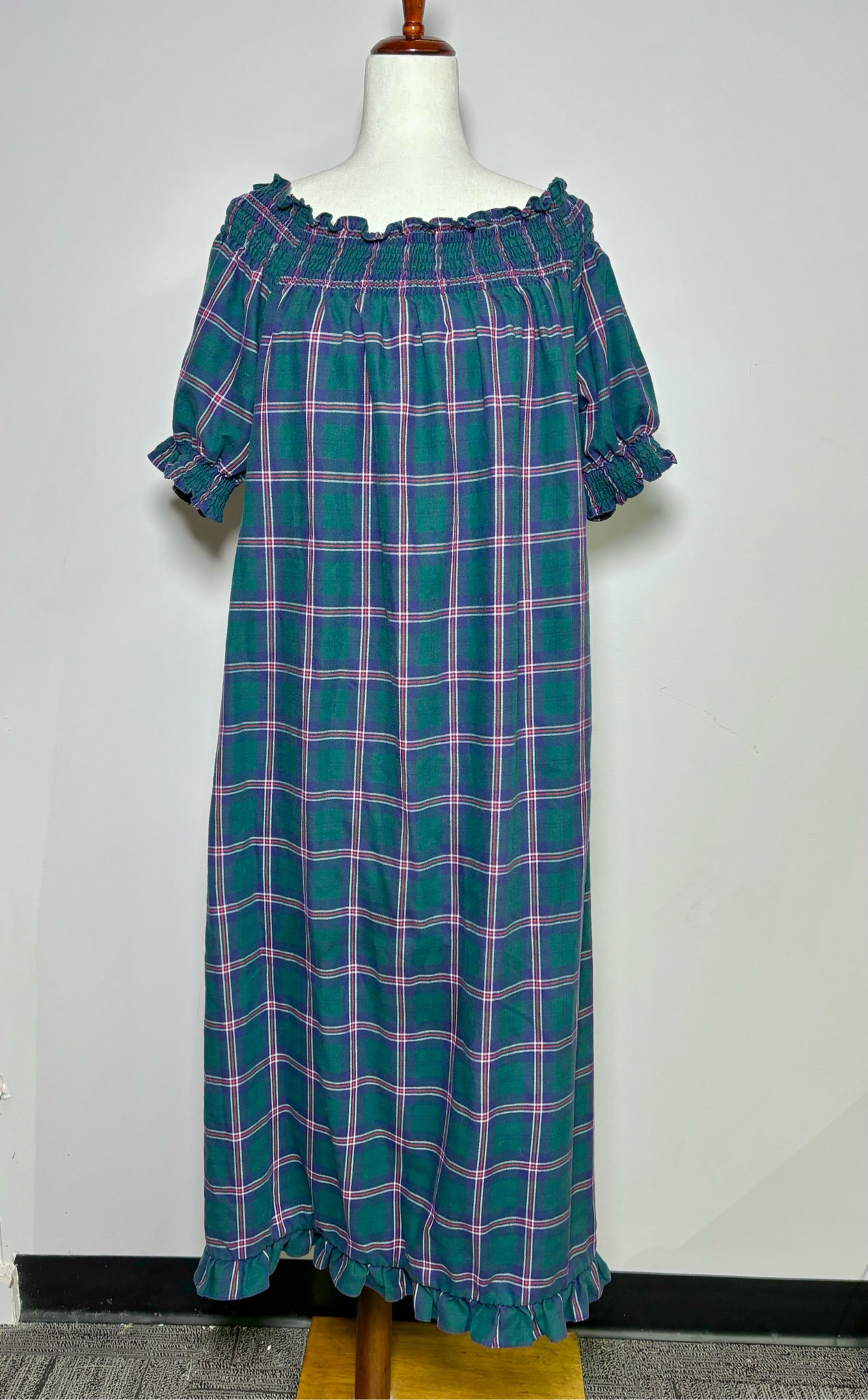 Women Size S Hill House Green Plaid Cotton Midi Dress