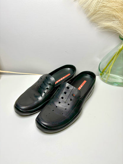 W Shoe Size 38 Prada Black Leather Slip-ons