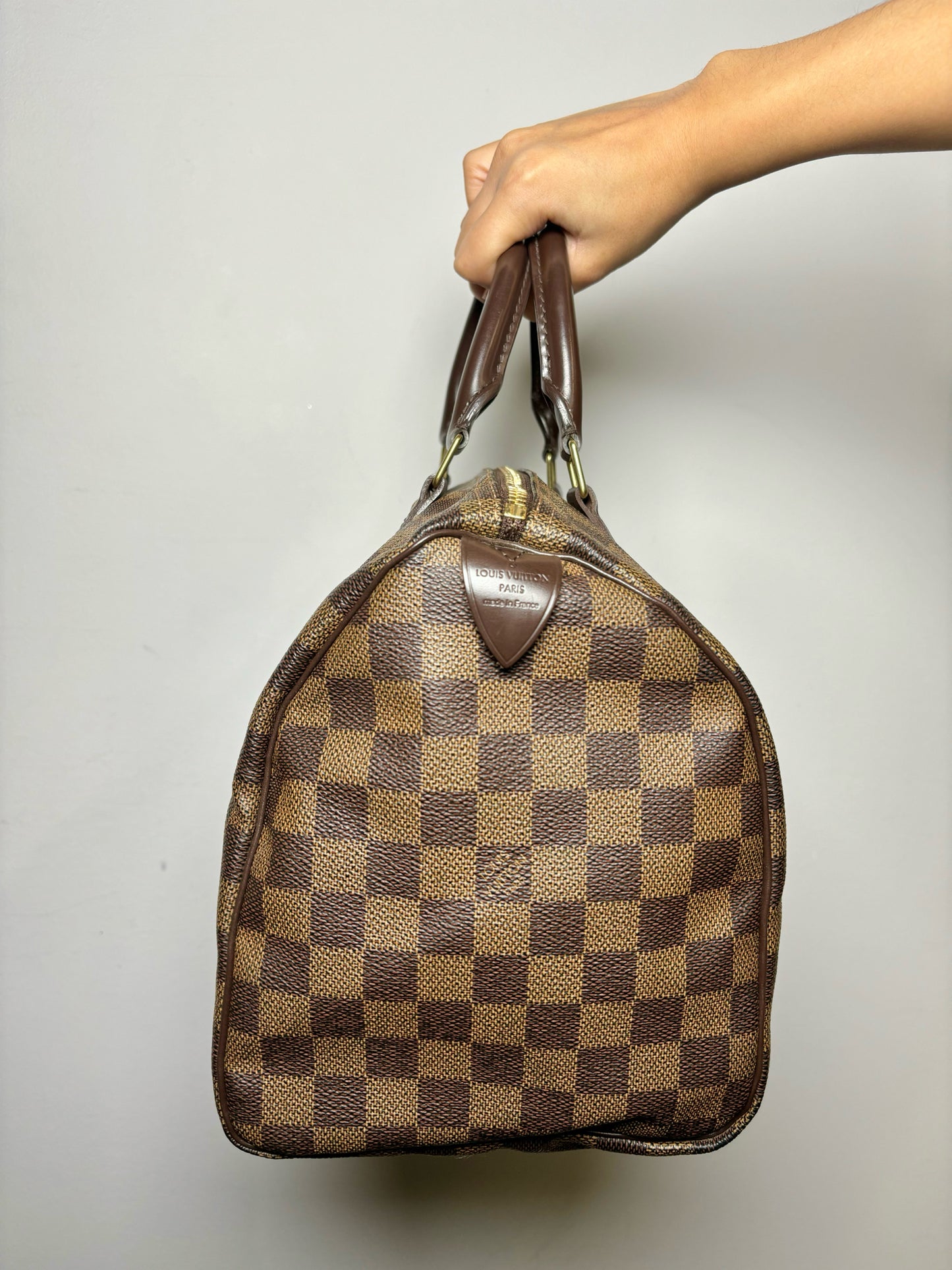 Louis Vuitton Ebene Damier Speedy 30 Purse Engraved Padlock