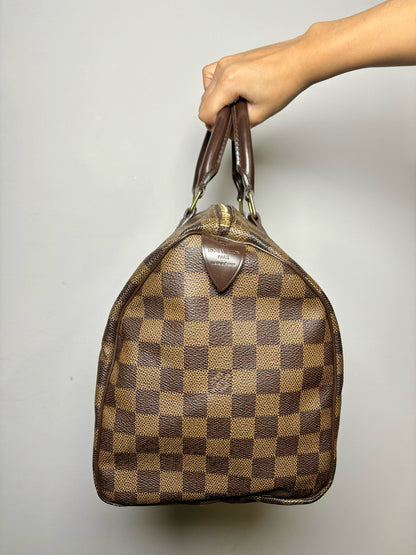 Louis Vuitton Ebene Damier Speedy 30 Purse Engraved Padlock