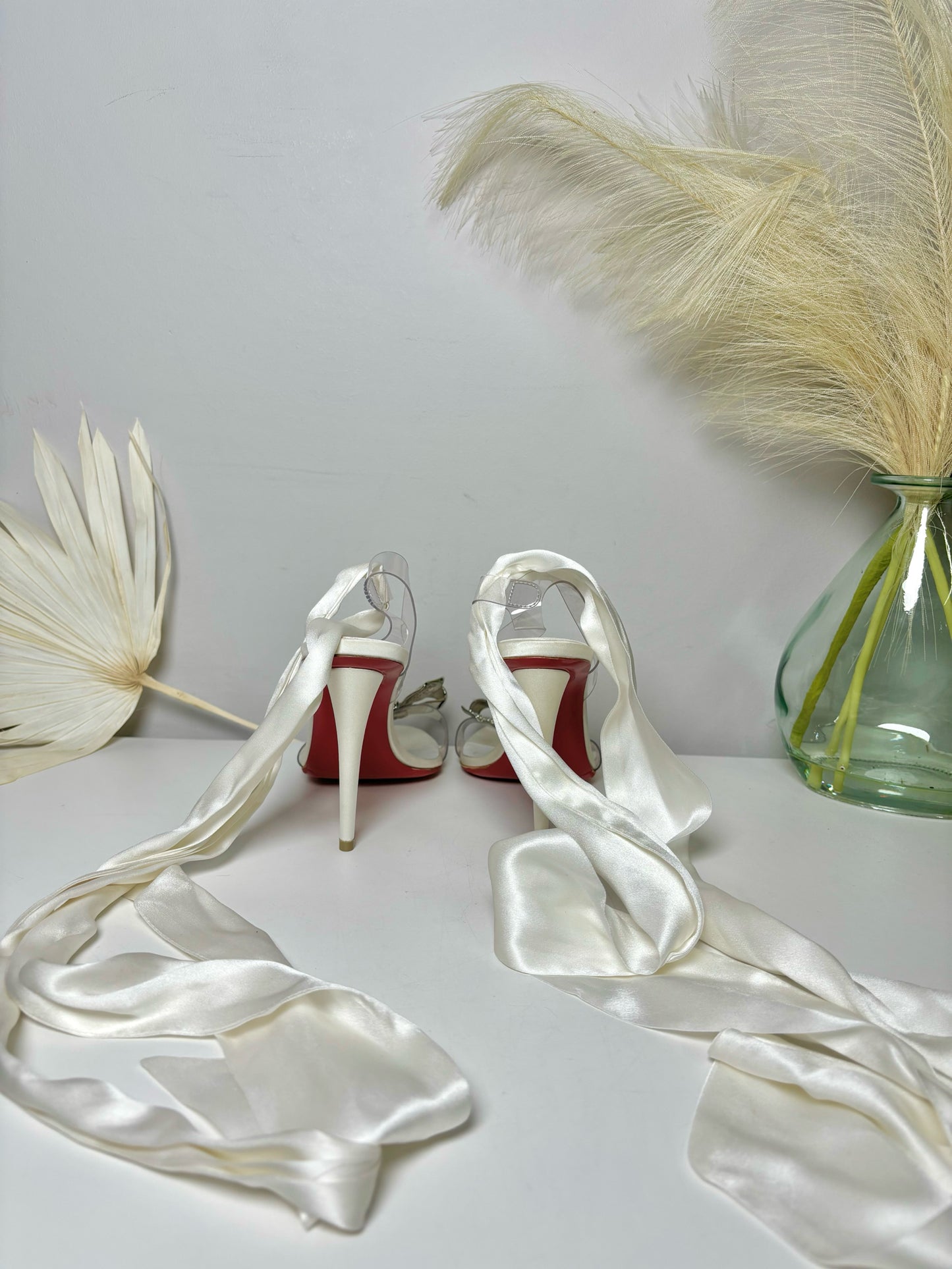 W Shoe Size 5.5 Christian Louboutin White Satin Crystal Bow Heels