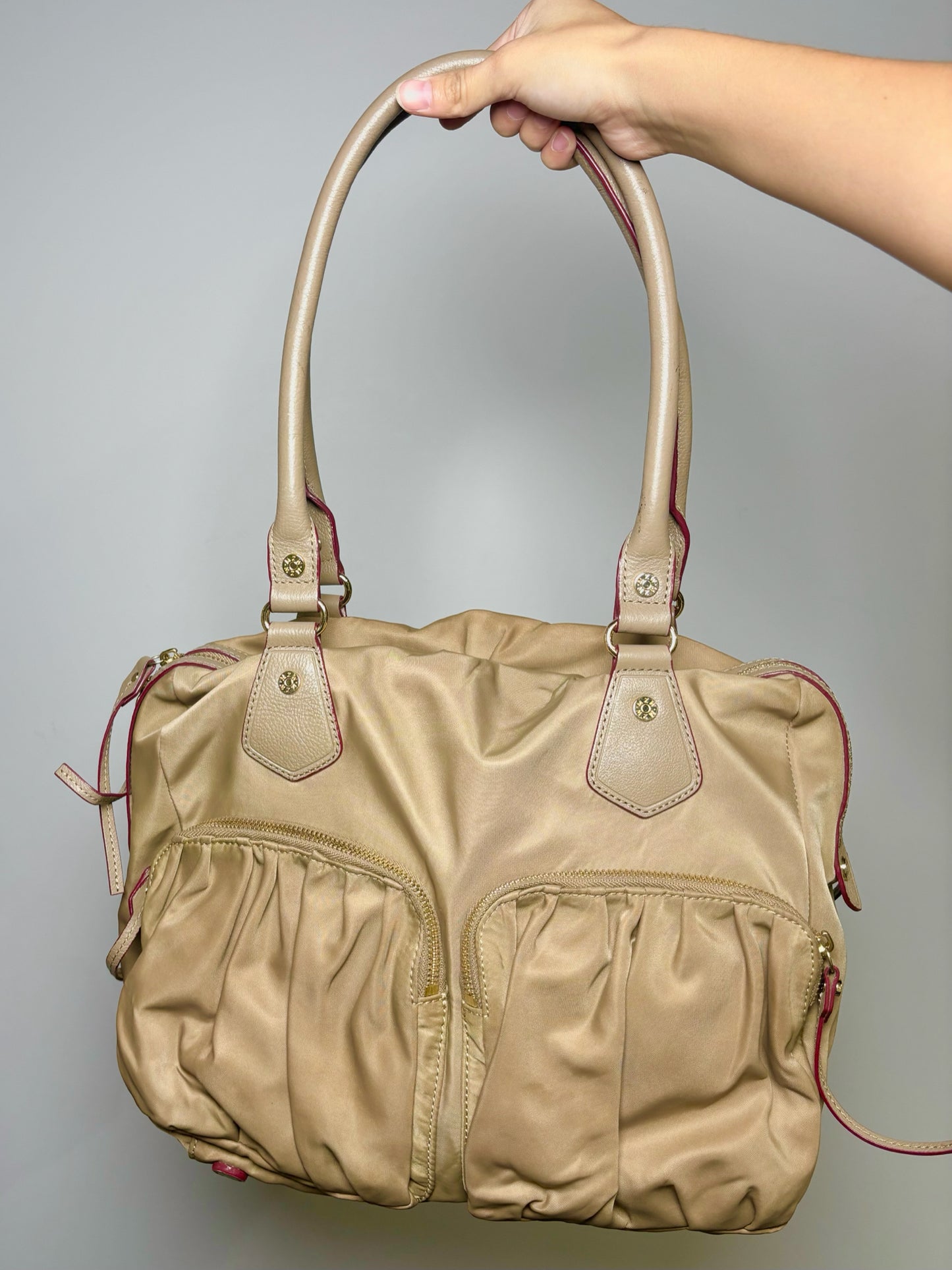 Khaki MZ Wallace Solid Nylon Shoulder Bag