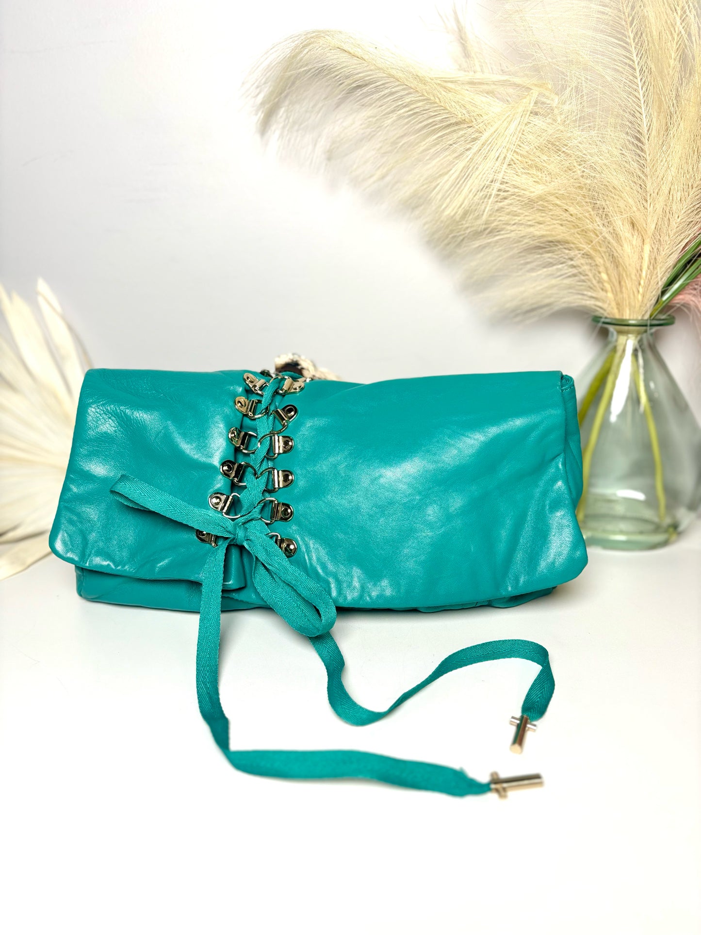 Turquoise Junior Drake Solid Leather Purse