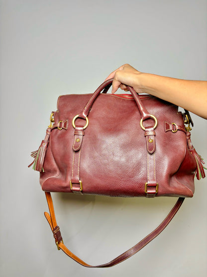 Burgundy Dooney & Bourke Cowhide Solid Leather Tote Bag