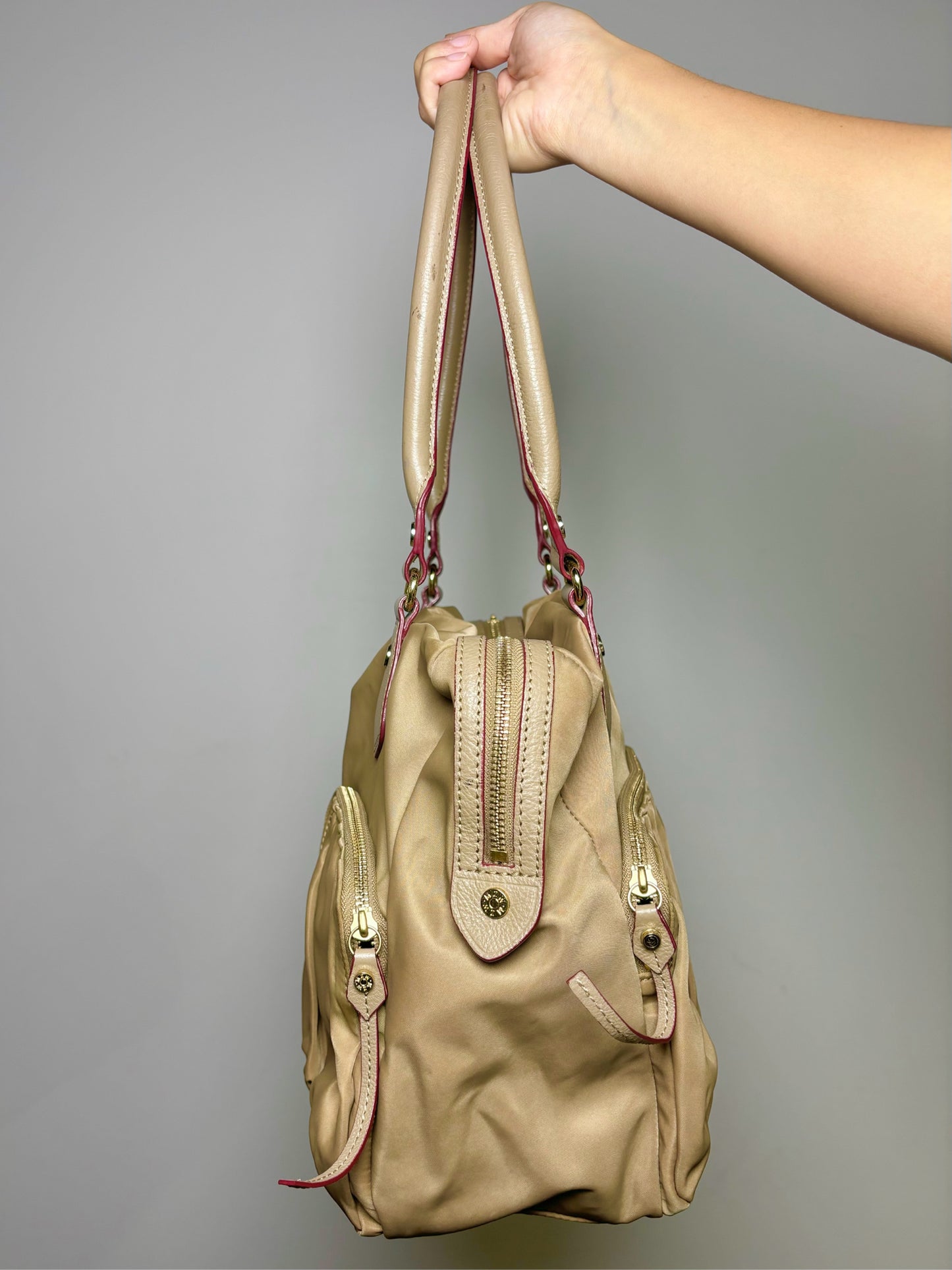 Khaki MZ Wallace Solid Nylon Shoulder Bag