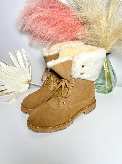 W Shoe Size 8 UGG Tan Leather Suede Sherpa Mina Boots