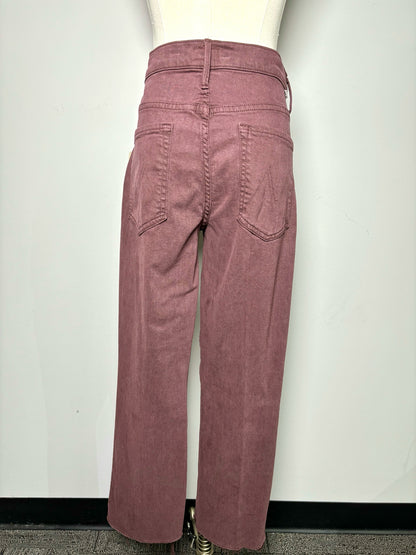 Women Size L Mother Wine Solid Denim Frayed Hem Crop Jeans