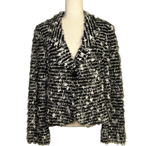 Women Size 16 St. John Black Tweed Wool Knotted Blazer