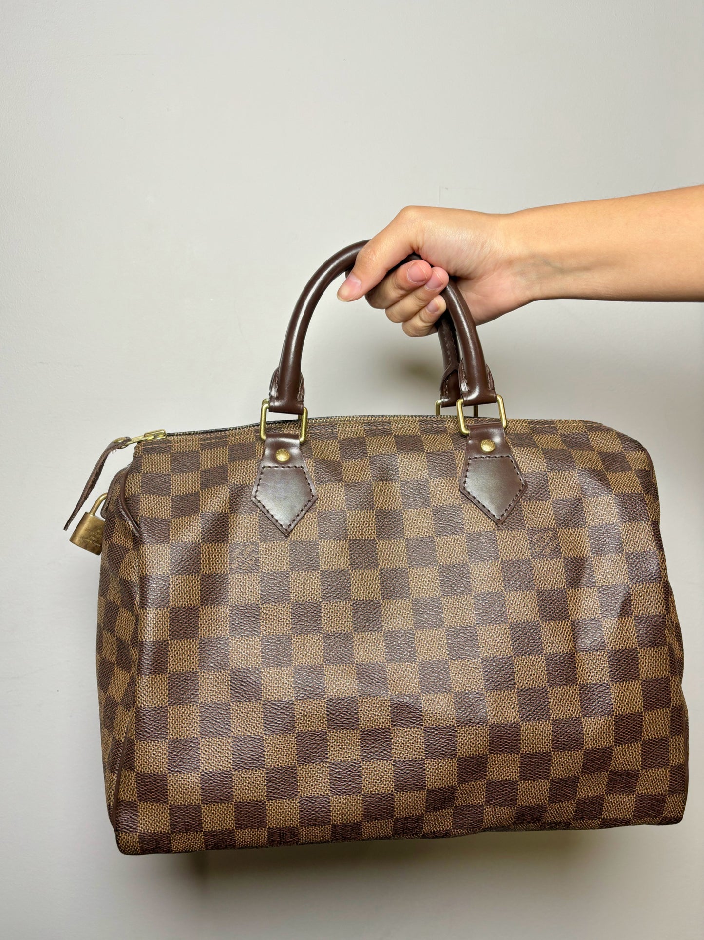 Louis Vuitton Ebene Damier Speedy 30 Purse Engraved Padlock