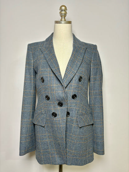 Women Size 6 Veronica Beard Blue Plaid Wool Blazer