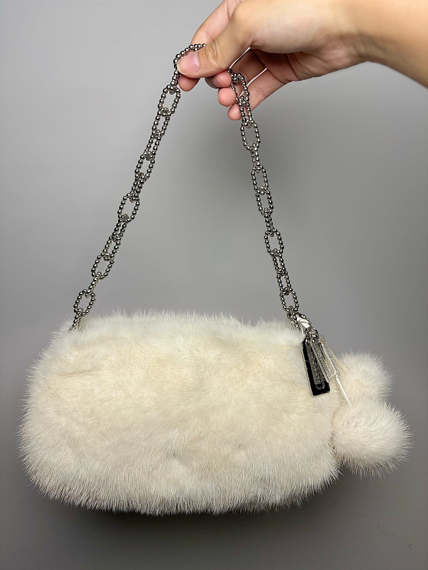 White Coach Solid Mink Chain Shoulder Purse