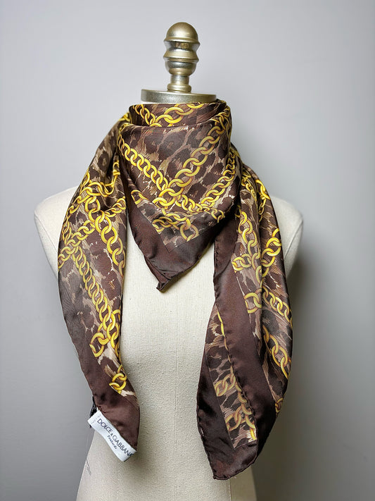 D&G Brown Leopard Silk Scarf